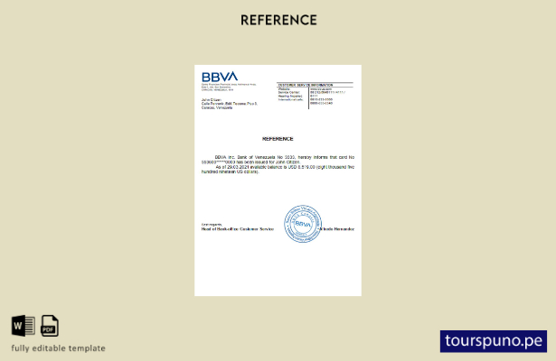 Plantilla de referencia del banco BBVA de Venezuela lista para imprimir